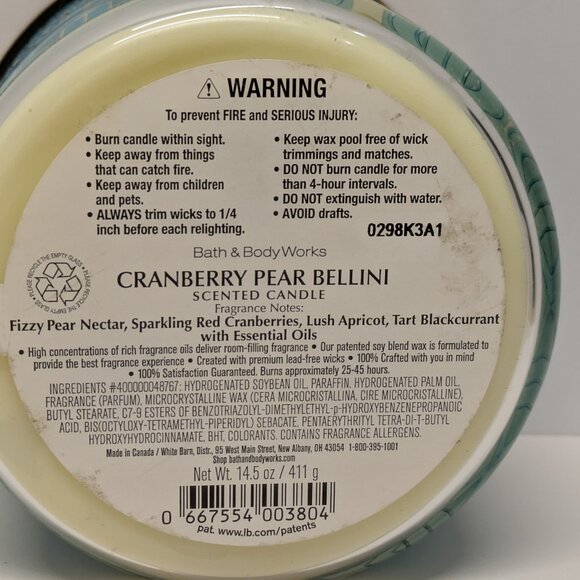 NEW! Bath & Body Works Cranberry Pear Bellini - 3-Wick Jar Candle - Picture 3 of 3